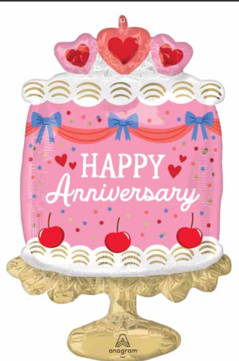 Happy Anniversary Cake SuperShape Balloon 27 in