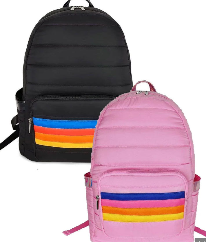 Pink retro stripes puffer back