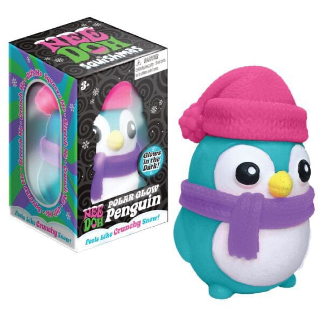 Nee Doh Polar Glow Penguin Crunchy Glow-In-The-Dark Fidget Toy (1pc) Color Ships Assorted