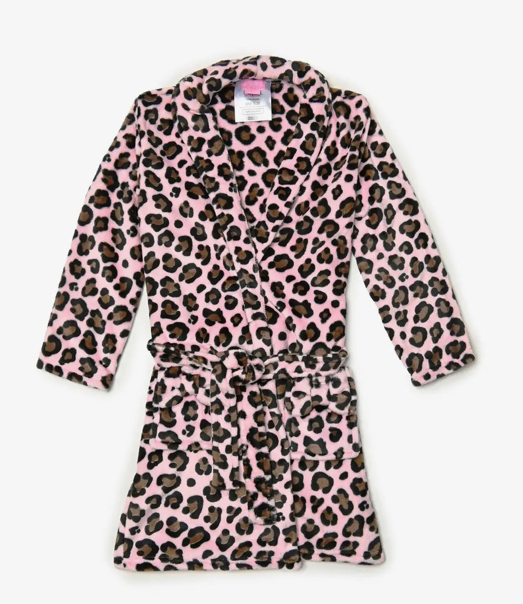 Pink Leopard Print Bathrobe