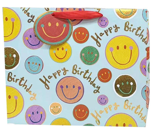 Paper T. Birthday Smileys Gift Bag, Horizontal Jumbo