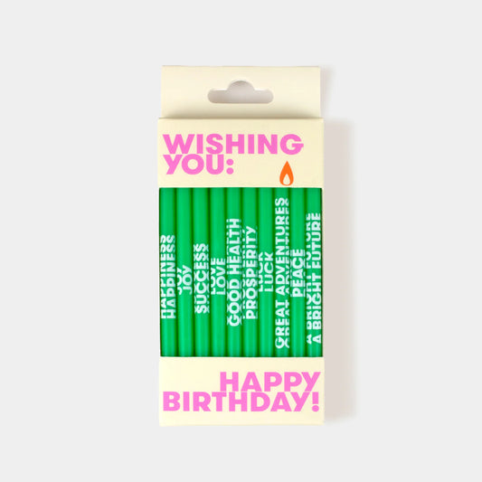 GREEN Wishing You Happy Birthday Candles