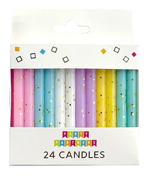 PASTEL GOLD GLITTER 24 CANDLES SET