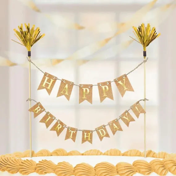 Happy Birthday Cake Topper -Gold