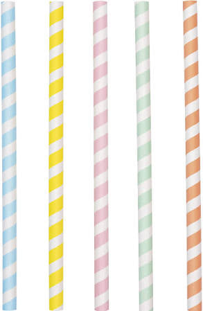 Pastel Rainbow Stripe Paper Milkshake Straws