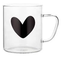 Glass Black Heart Coffee Mug