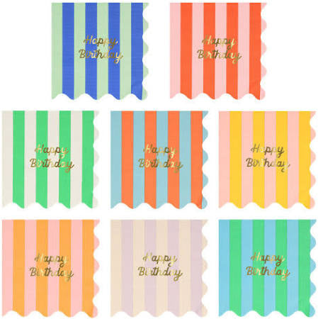 Stripe Happy Birthday Large Napkins - 16 pack