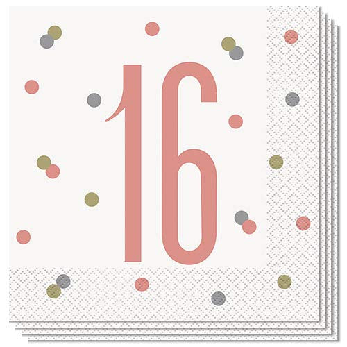 Unique Glitz 16Th Birthday Party Napkins, 16ct, Rose Gold