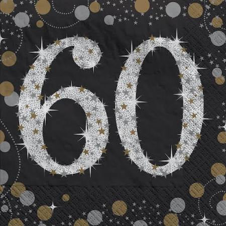 60th Sparkling Celeb Small Beverage Napkins, 16 Count