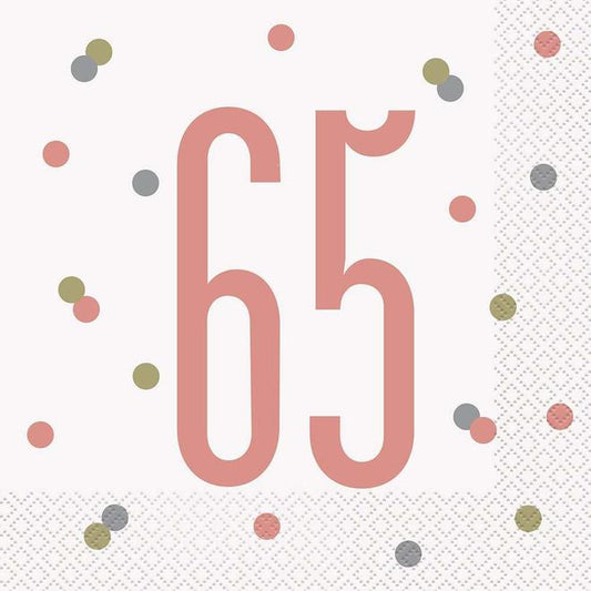 Glitz Rose Gold Luncheon Napkins 16ct - Age 65
