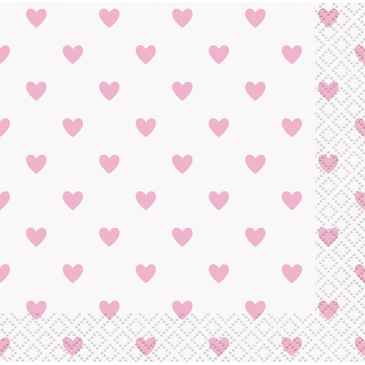 Pink Heart Baby Shower Small Beverage Napkins