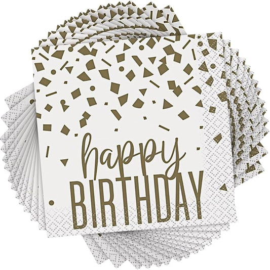 Happy Birthday" Gold Confetti Beverage Napkins