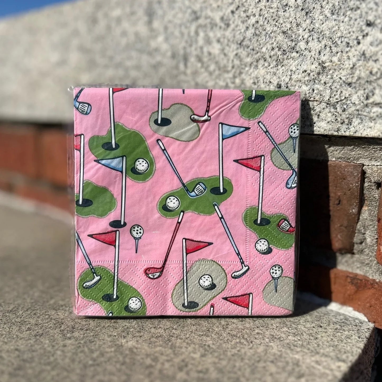 Pink golf cocktail napkin