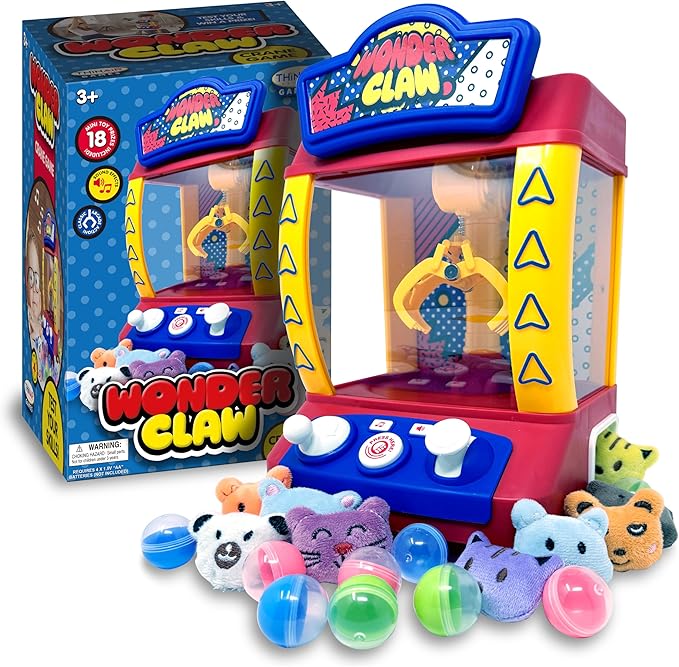 Thin Air Brands Wonder Claw Machine Crane Game for Kids - Arcade Style with 9 Stuffed Animal Prizes and 9 Balls, Sound Effects - Perfect Birthday Surprise Toy Grabber Arcade Game