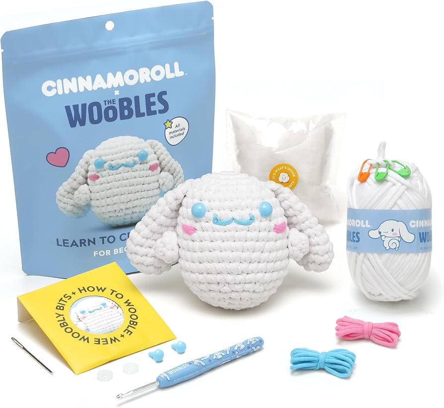 The Woobles Hello Kitty Crochet Kit - Beginners Wooble Crochet Animal Kit Crafts with Easy Peasy Yarn as seen on Shark Tank - with Step-by-Step Video Tutorials