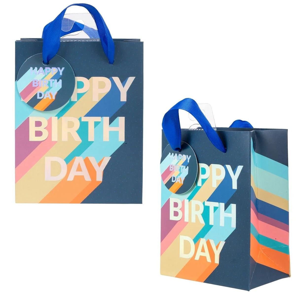 Mini navy blue happy birthday gift bag