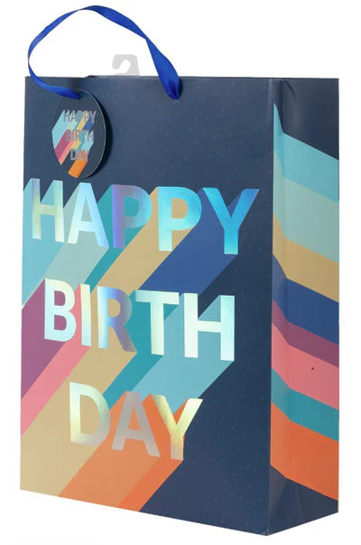 Large navy happy birthday gift bag