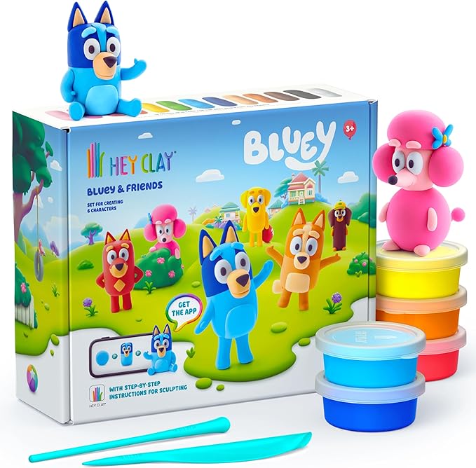 Hey Clay Bluey & Friends Set (15 Cans) with Air-Drying Modelling Clay and Modelling Tools