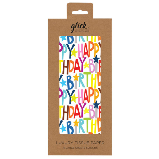 Glick Luxury Tissue Paper, PS Happy Birthday Multi Large Sheets
