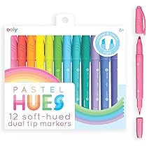 Ooly Pastel Hues Dual Tip Markers - Set of 12 Water Based Colors, Chisel and Point Tip on Each Marker for Kids, Double Ended Markers for Back to School Supplies & Stationery Sets - Chisel/Fine Tips