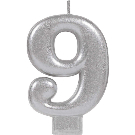 Silver number 9 candle