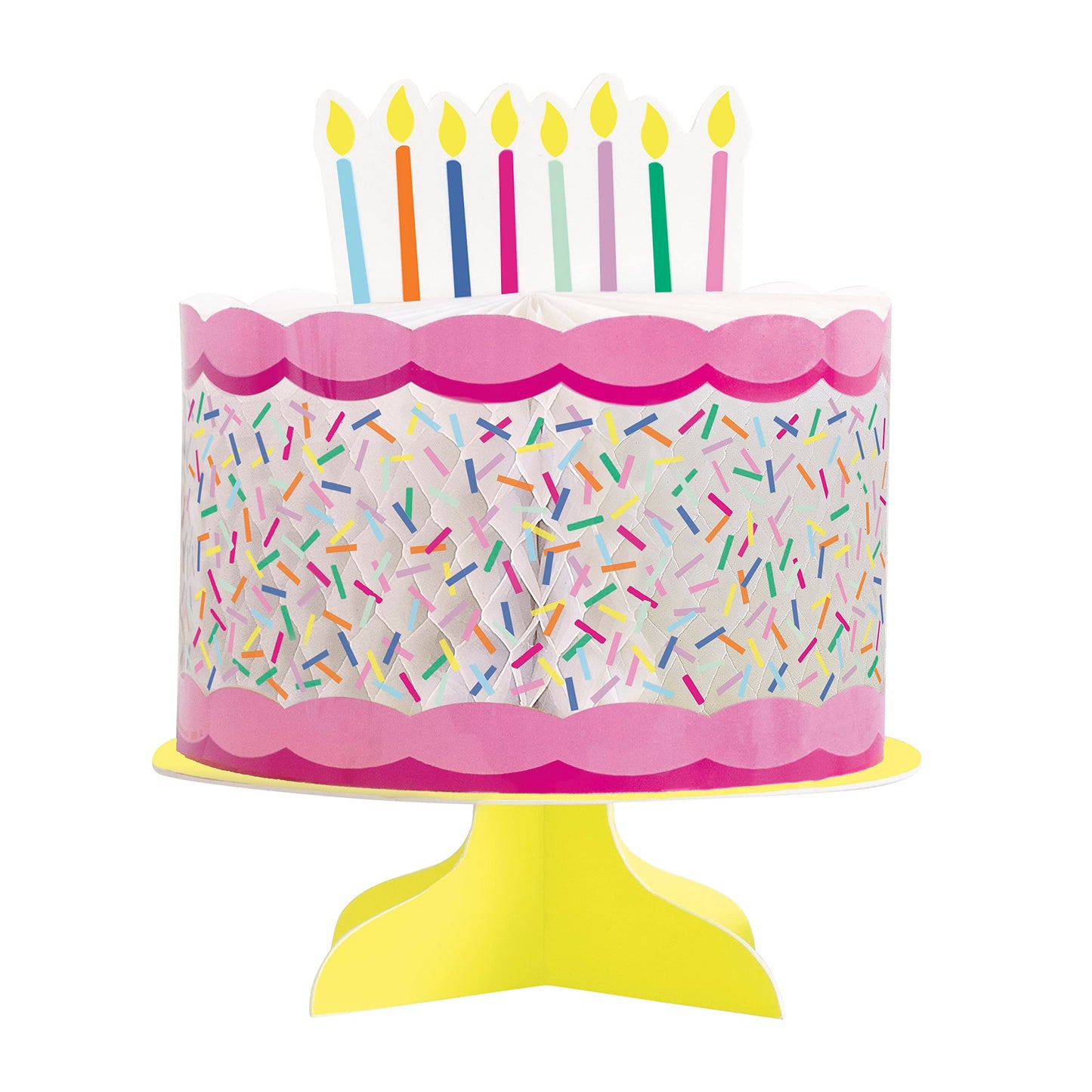 Unique 23547 Cake Shaped Honeycomb Centrepiece-Pink Sprinkles Party-1 Count (Pack of 1), Multicolour