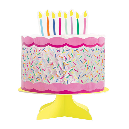 Unique 23547 Cake Shaped Honeycomb Centrepiece-Pink Sprinkles Party-1 Count (Pack of 1), Multicolour