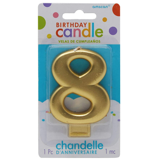 Number 8 metallic gold candle