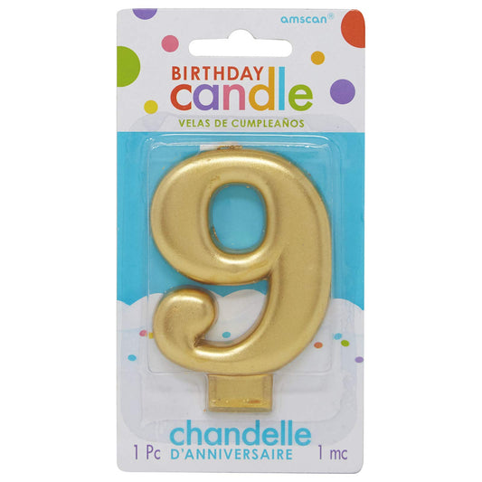 Number 9 gold metallic candle