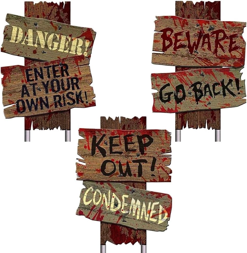 Assorted Cemetery Sidewalk Signs - 12" x 9" (Pack of 3) - Durable & Weather Resistant Corrugated Plastic, Perfect for Spooky Decorations & Haunted Attractions