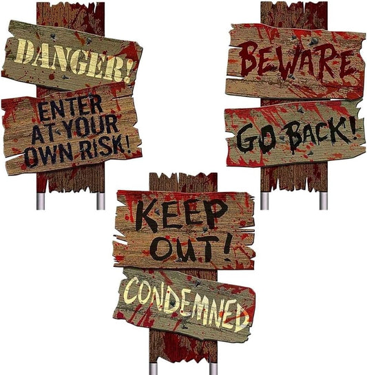 Assorted Cemetery Sidewalk Signs - 12" x 9" (Pack of 3) - Durable & Weather Resistant Corrugated Plastic, Perfect for Spooky Decorations & Haunted Attractions