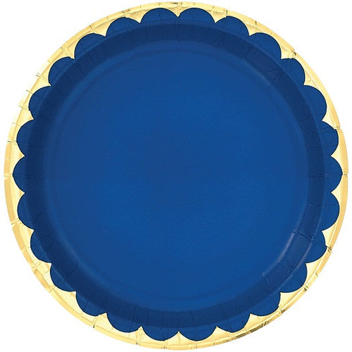 BRIGHT ROYAL BLUE & GOLD FOIL DINNER PLATES