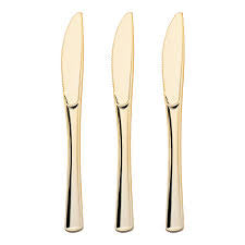 Kaya Shiny Metallic Gold Plastic Knives (Pack of 24) - Disposable Salad Knives, Premium Flatware And Party Supplies For Birthday, Baby Shower & Everyday Home Use