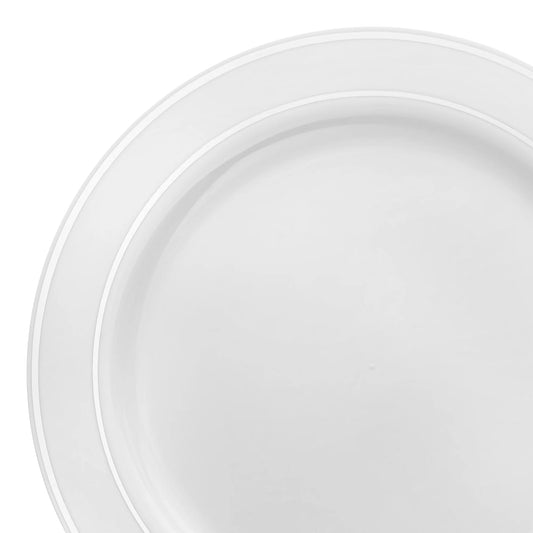 White with Silver Edge Rim Plastic Salad Plates (7.5") 10 ct