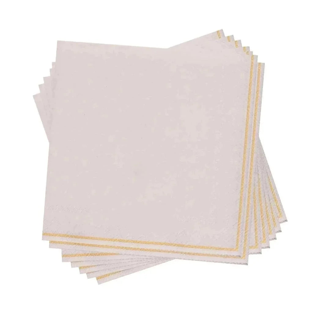 Linen with Gold Stripe Paper Cocktail Napkins | 20 Napkins
