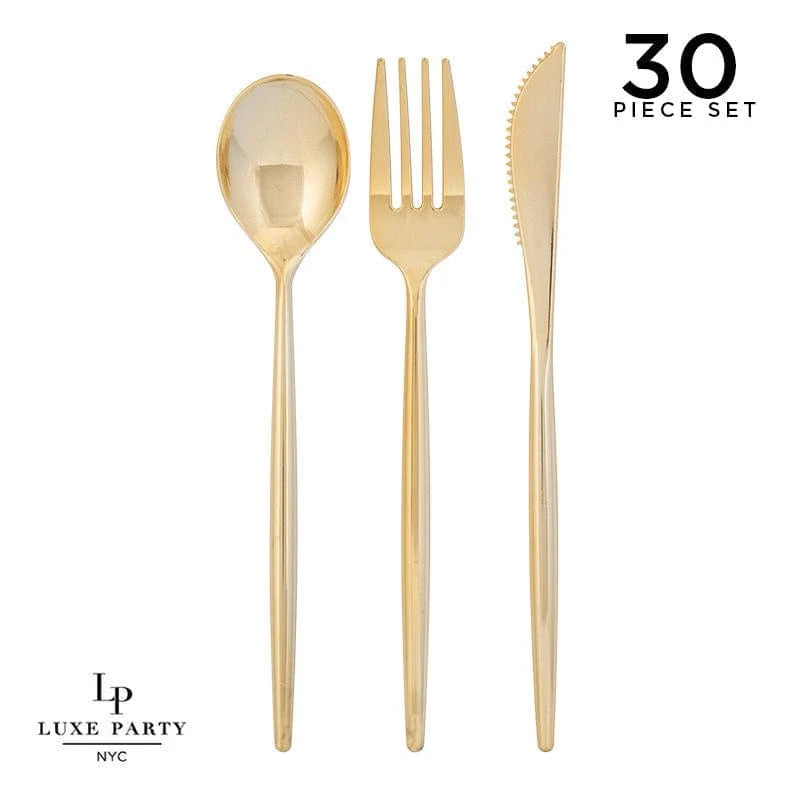 Matrix Gold Plastic Flatware Cutlery Set | 30 Pieces