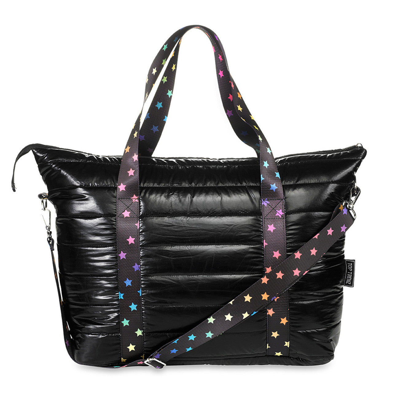 Black Puffer Tote with Scatter Star Strap