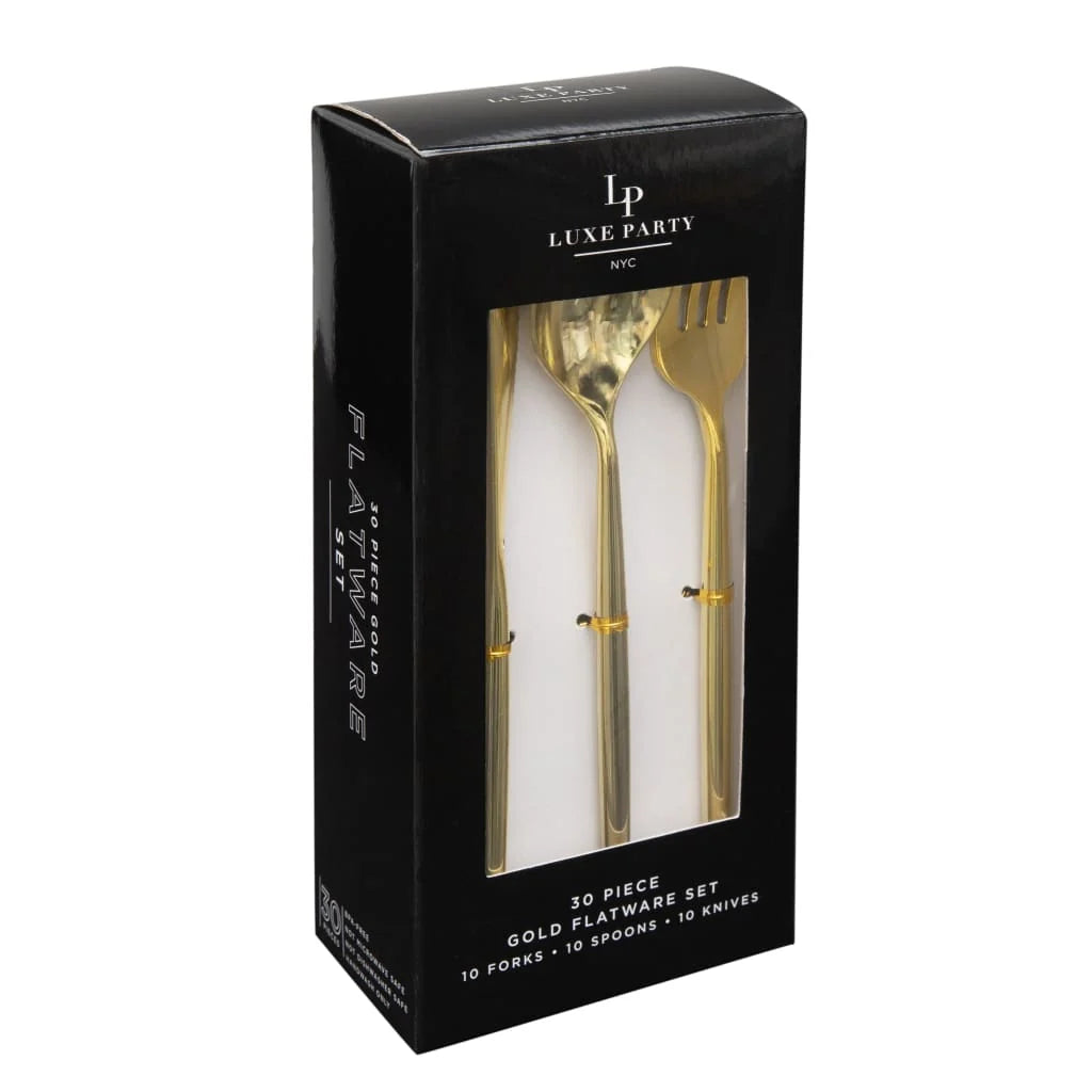 Matrix Gold Plastic Flatware Cutlery Set | 30 Pieces