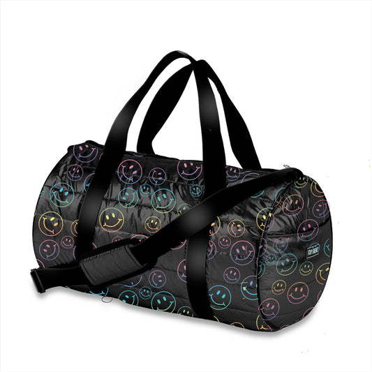 Black Puffer Outline Happy Face Duffle Bag