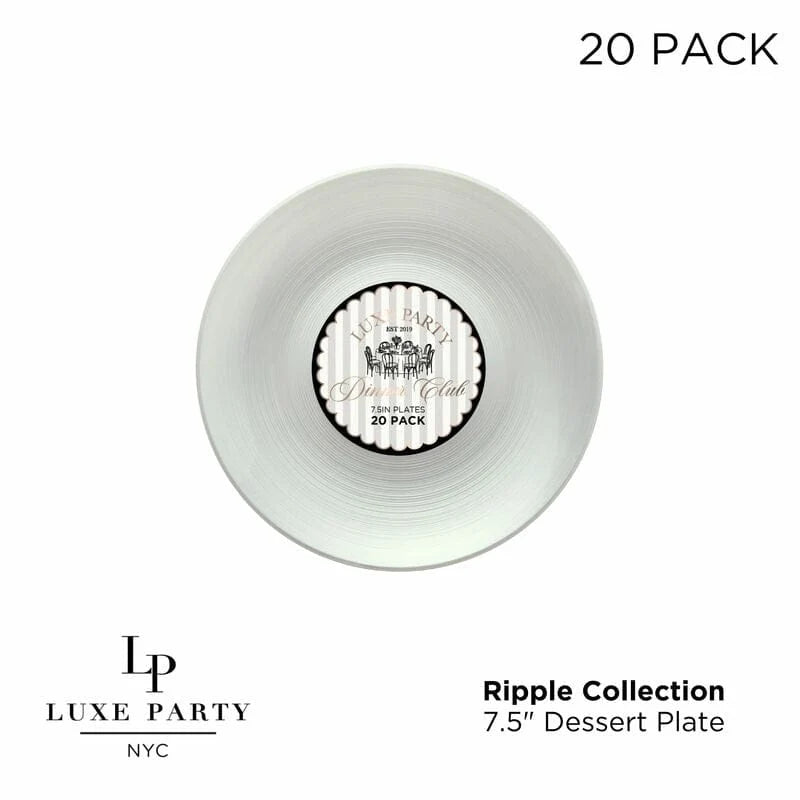 Round 7.5" Ripple White Appetizer Plastic Plates | 20 Plates