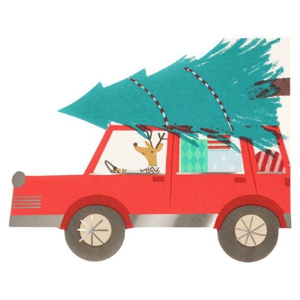 Set of 16 Napkins - Car & Christmas Tree
