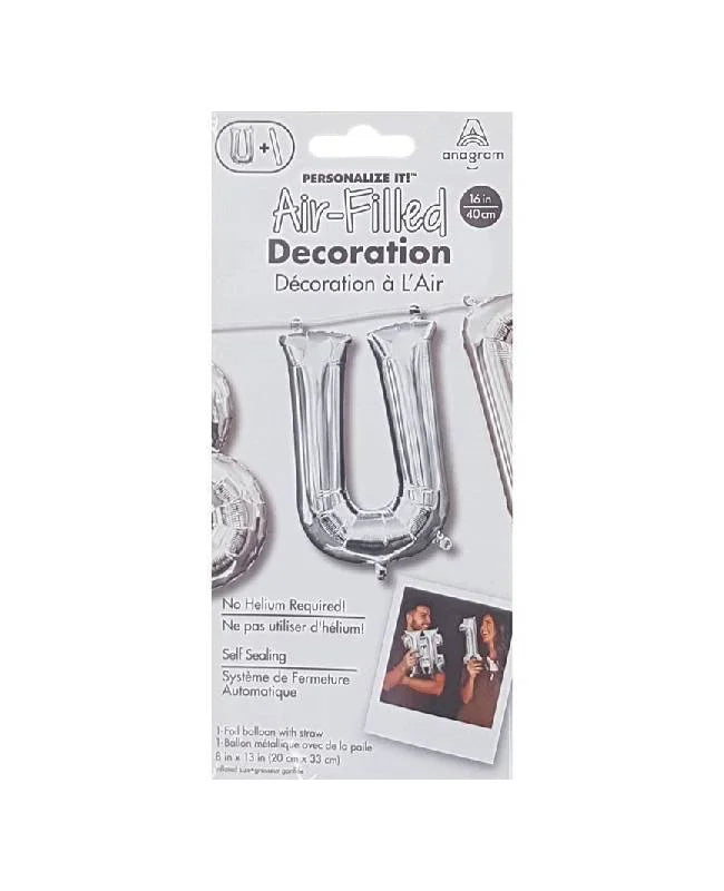 Air filled decoration letter U - silver