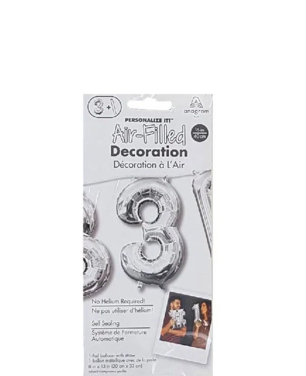 Air filled decoration number 3 - silver