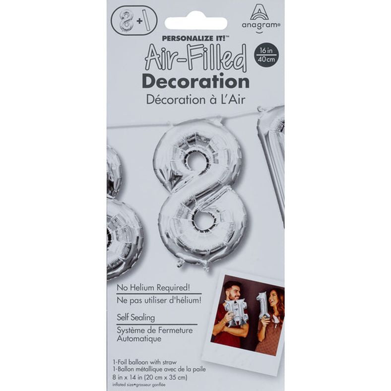 Air filled decoration number 8 - silver