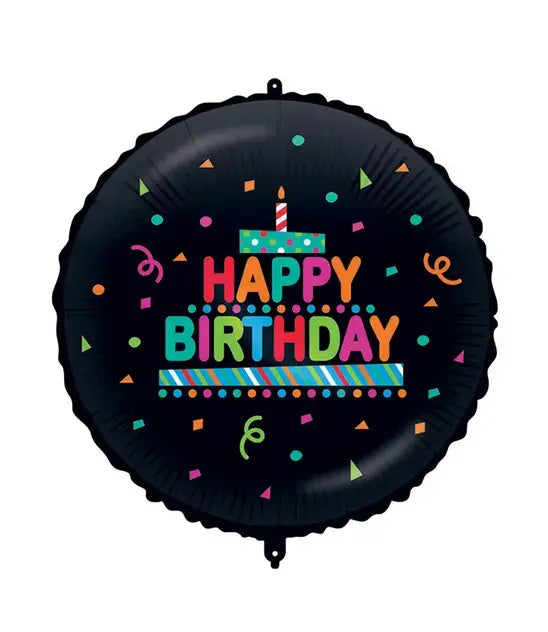 Black Confetti Happy Birthday Foil 18”
