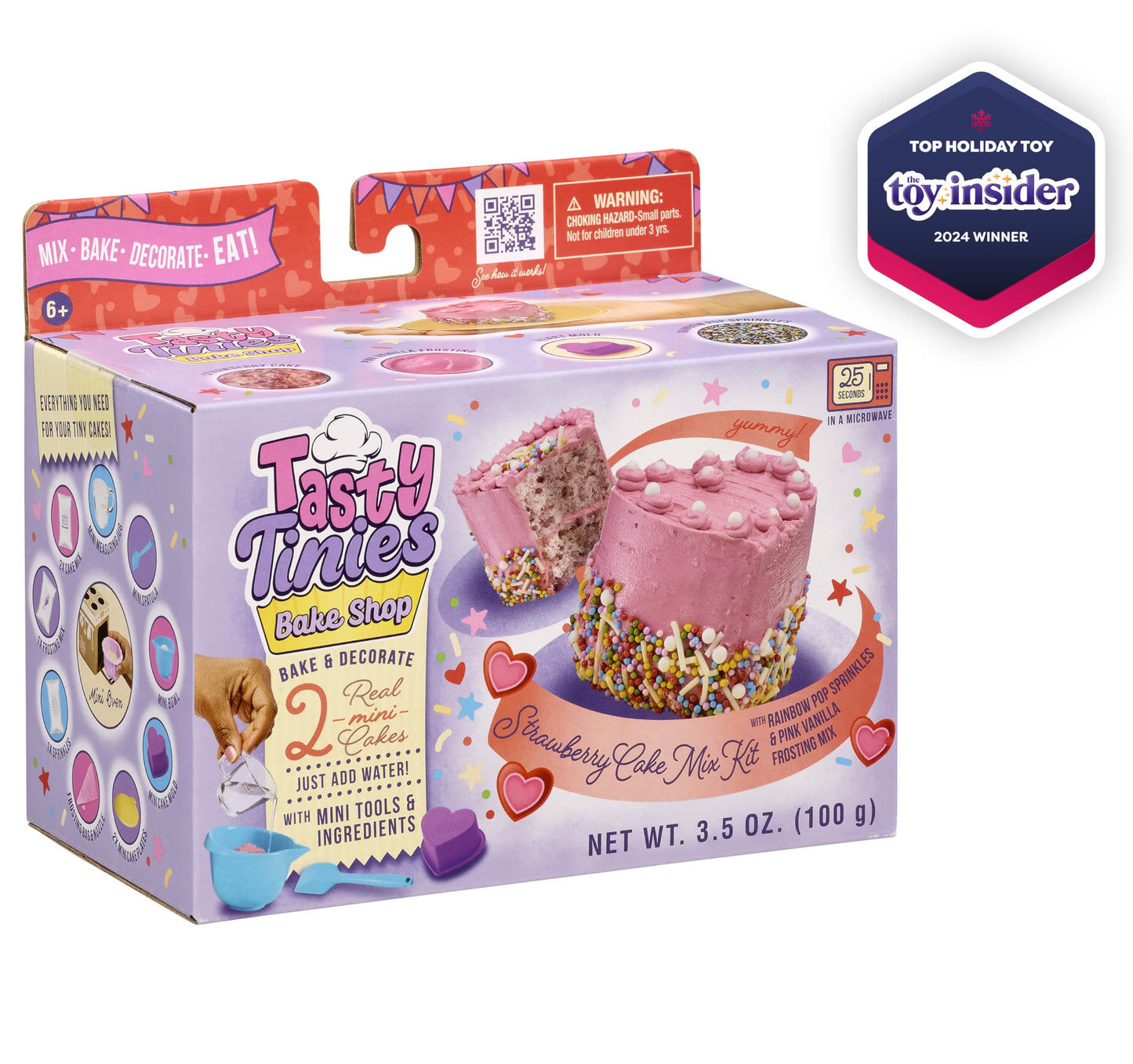 Tasty Tinies Bake Shop Strawberry Cake Mix Kit with Rainbow Pop Sprinkles and Pink Vanilla Frosting Mix