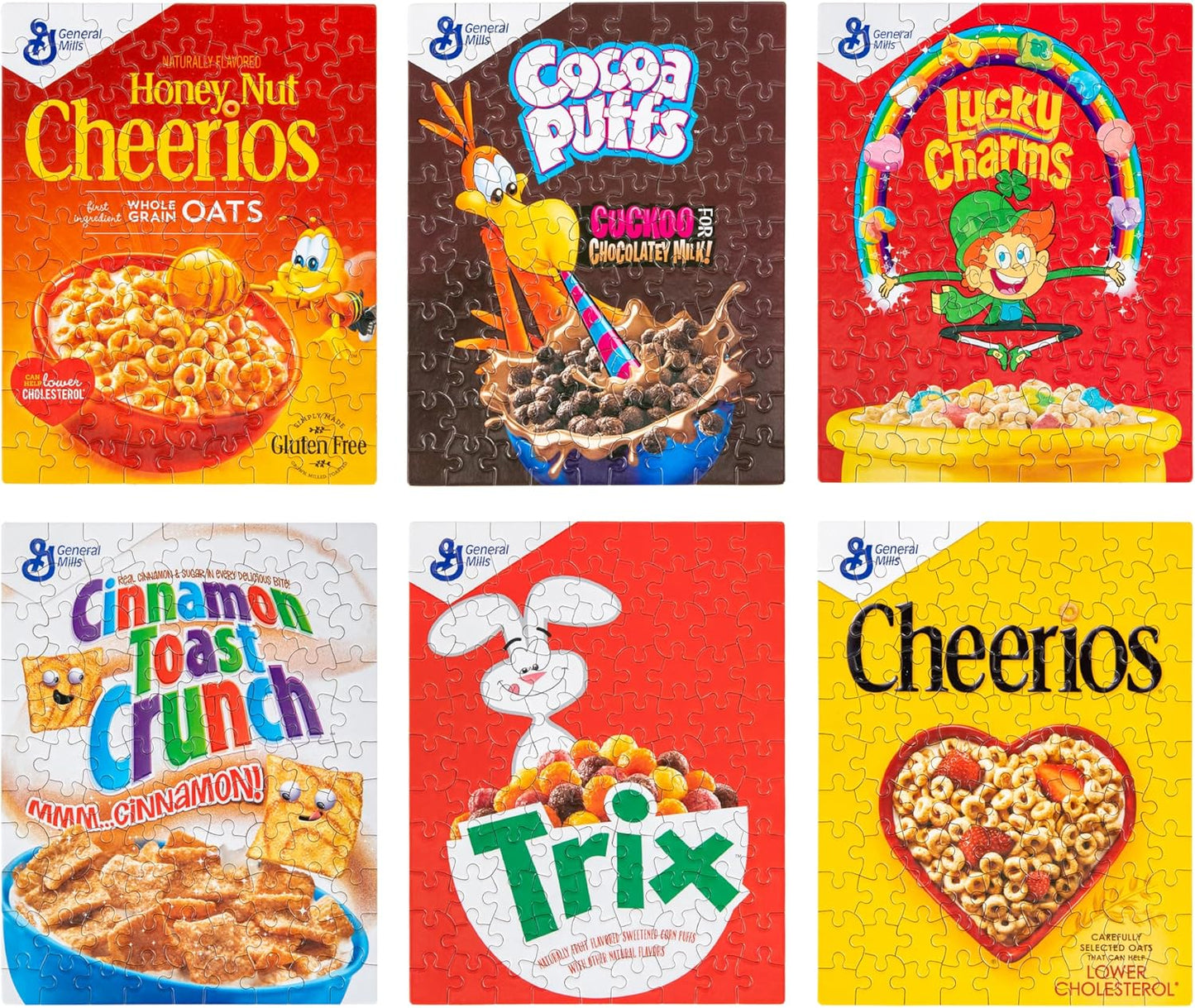 Mini Cereal Boxes - 6 Pack of 100 Piece Puzzles: Lucky Charms, Cheerios, Honey Nut Cheerios, Cinnamon Toast Crunch, Cocoa Puffs, Trix