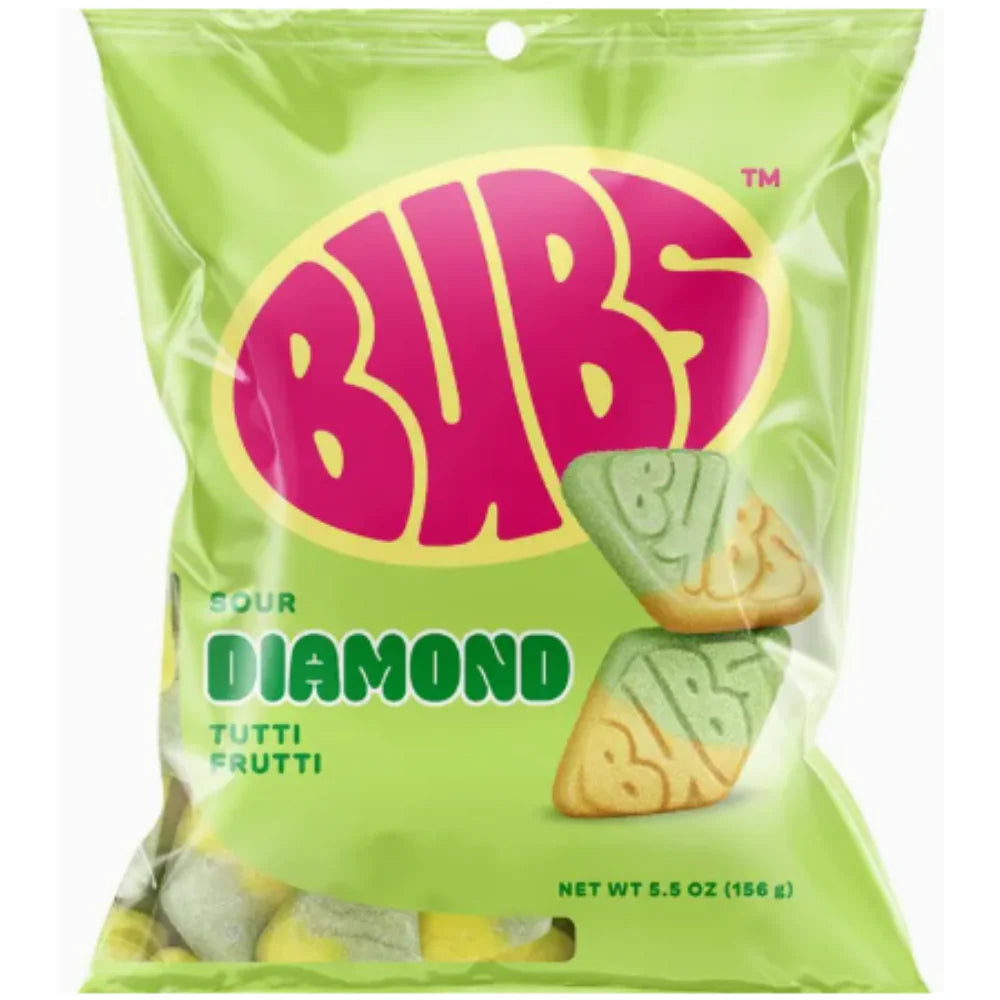 BUBS Swedish Candy Tutti Frutti Sour Diamond Foam Gummy Candy 5.5 oz bag