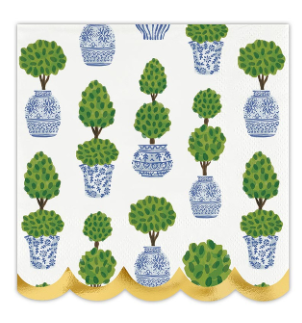 Scalloped Cocktail Napkins-Topiaries 20 ct