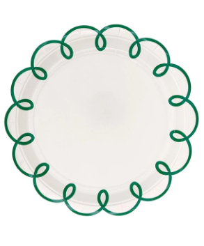 Round Scalloped Plate-Green 8 ct